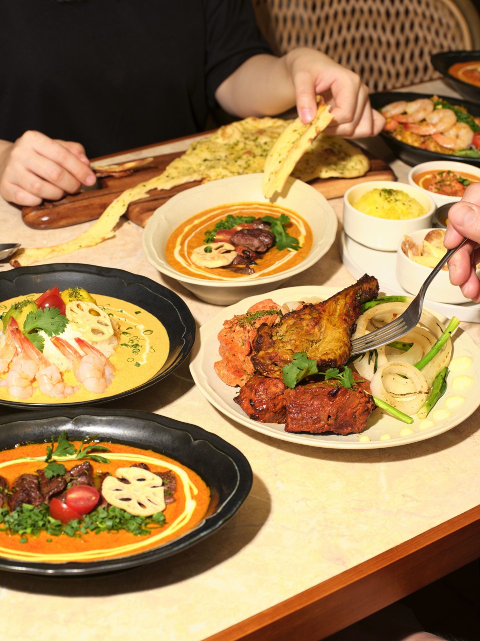palette curry bowls with colorful spices and rice