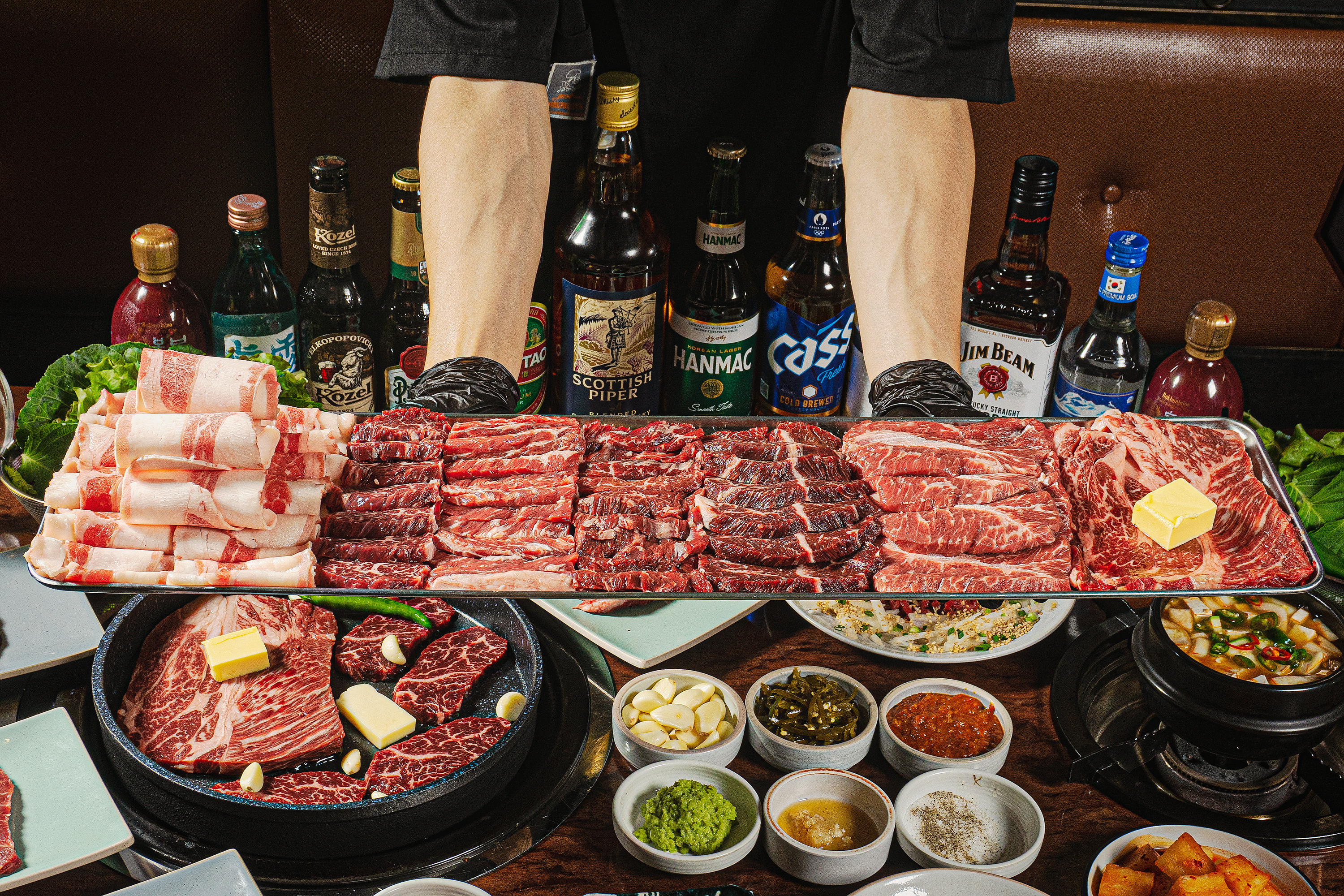 Baegun Chuksan Kkotgalbi marbled beef ribs on grill