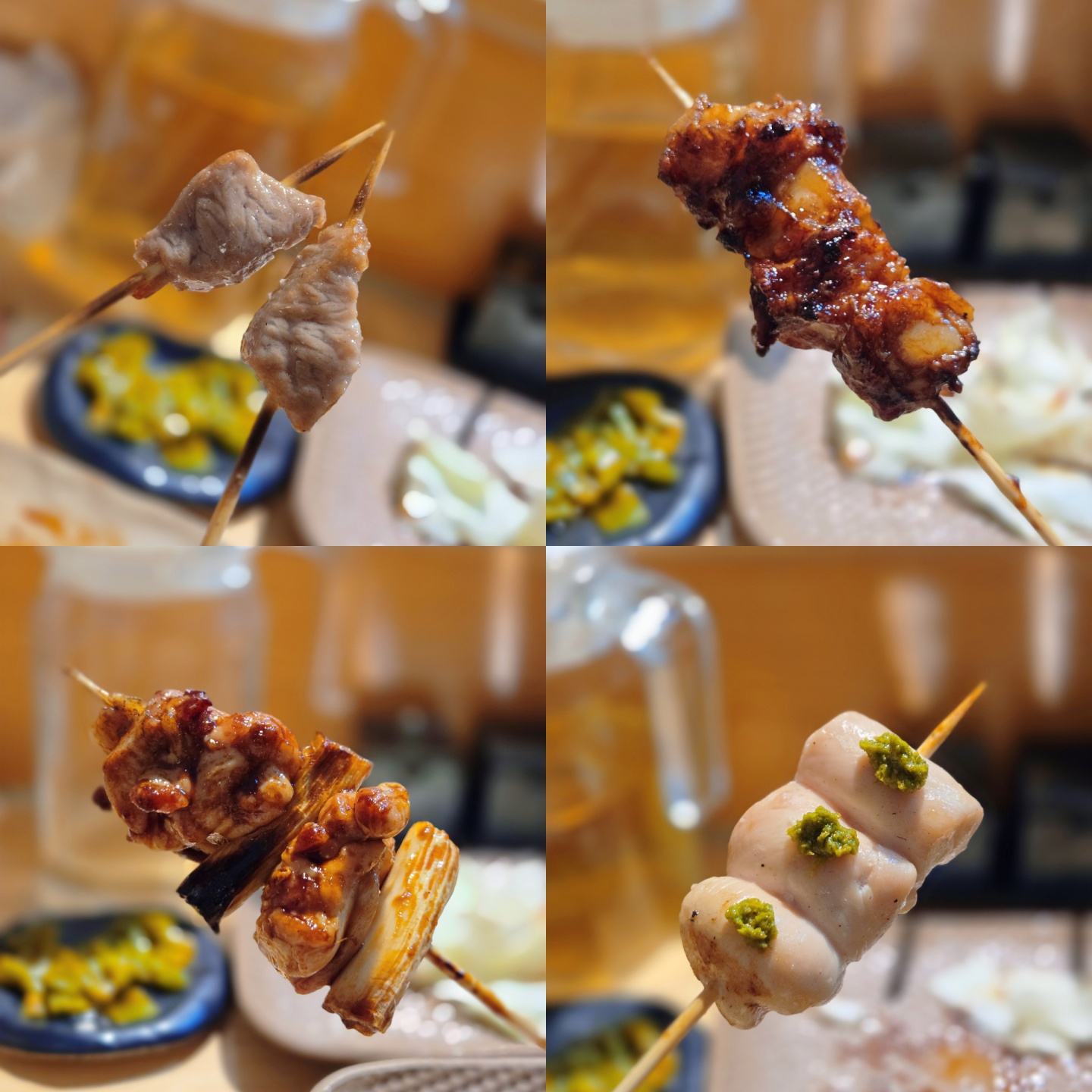 Binchotan-grilled yakitori skewers glowing over charcoal at Gosu yakitori