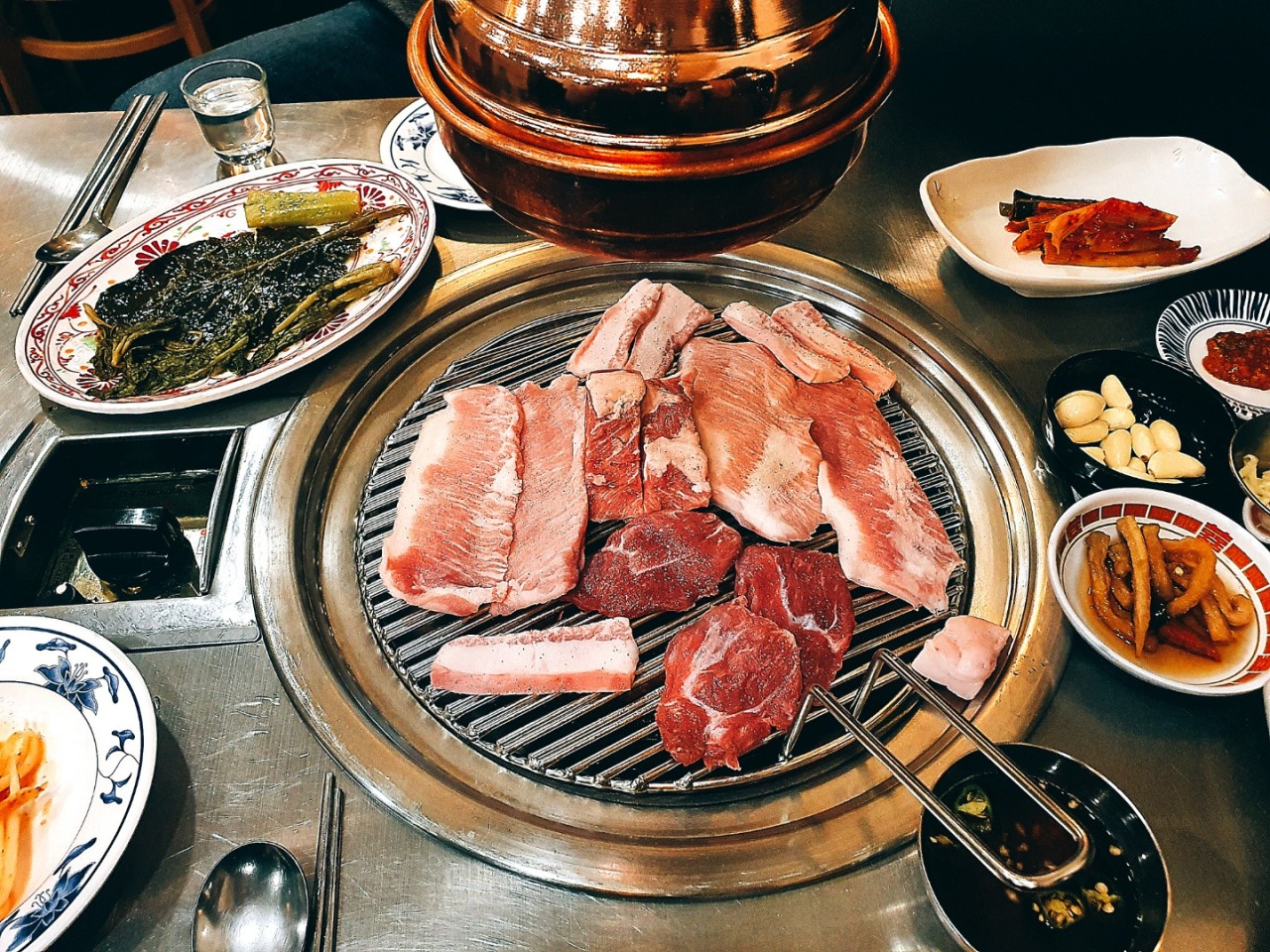 Neat plates and 340 hour cross aged pork at Eulji Meat Shop