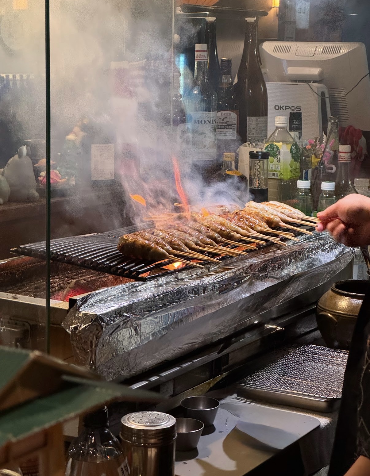 Binchotan-grilled skewers at Yakitori Roman in Gwangalli